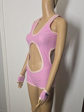 RARE! Hypa Rave UV Reactive Pink Cutout One-Piece Bodysuit with Glovelets